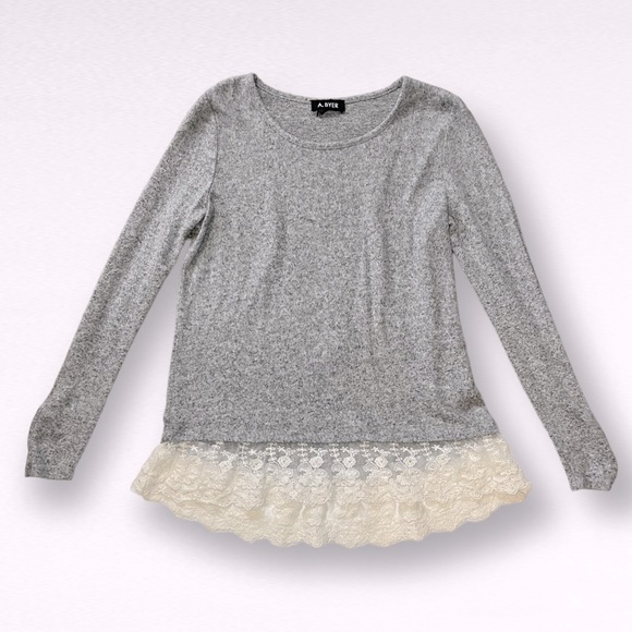 A.Byer Long Sleeve Lace Trim Sweater - Picture 2 of 5